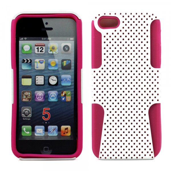 Wholesale iPhone 5S 5 Mesh Hybrid Case (White-Pink)